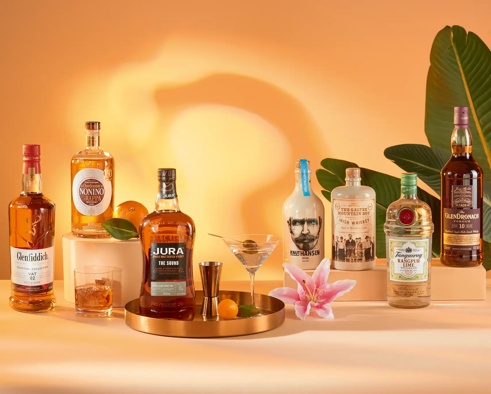 Verschiedene Spirituosen für Sommer-Cocktails