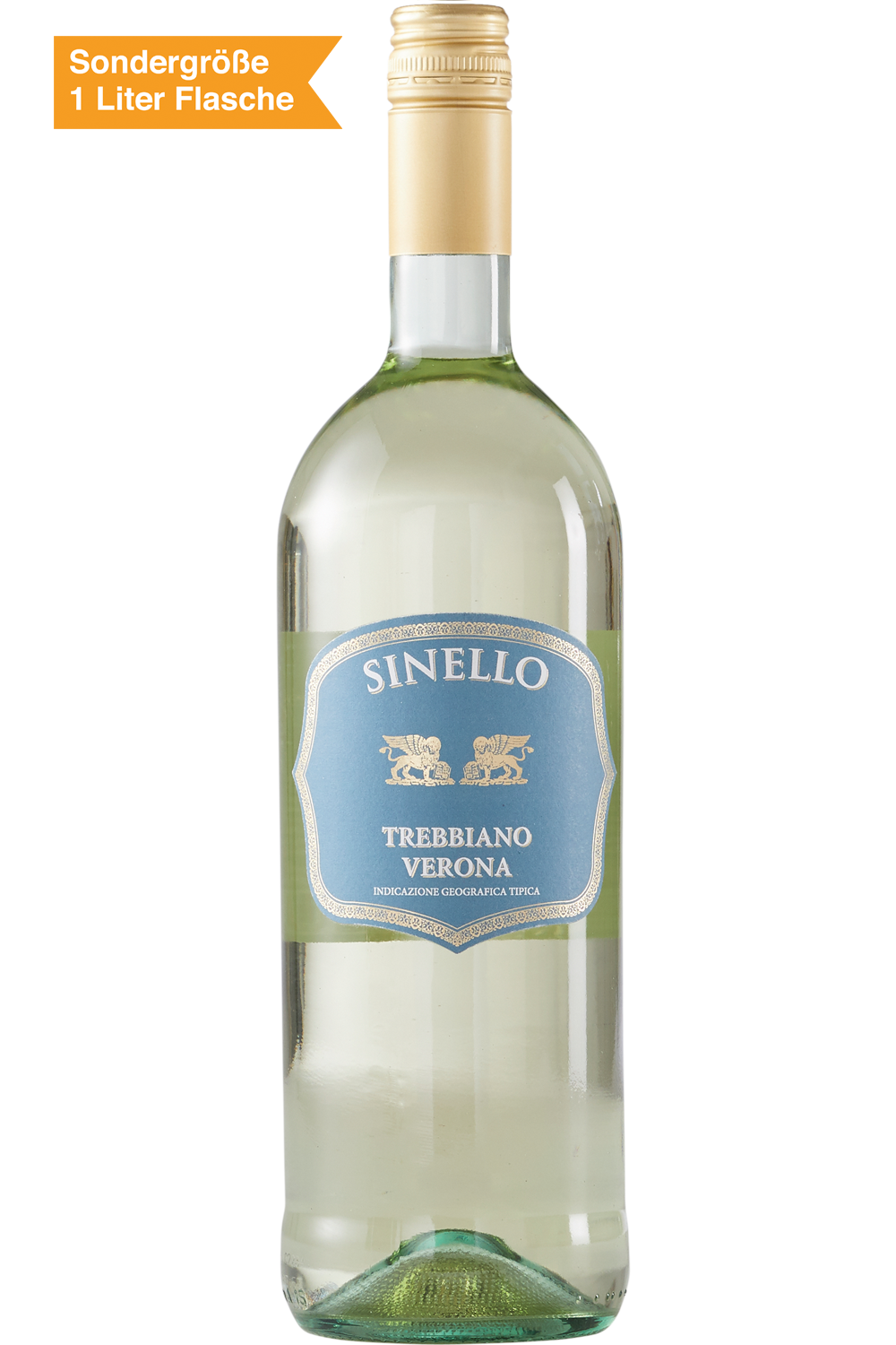 Eine Flasche Weißwein Sinello Trebbiano Verona IGT 1 Liter