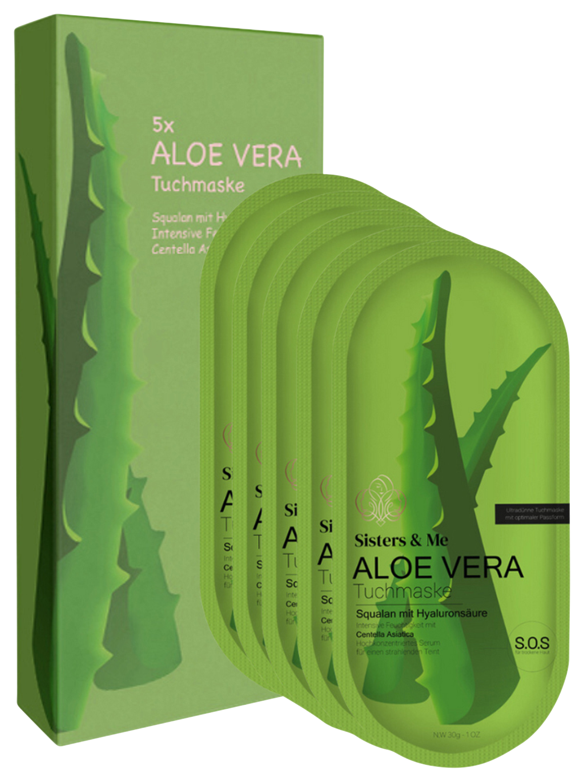 Bild: Sisters &amp; Me 5x ALOE VERA TUCHMASKEN MIT SQUALAN UND HYALURONSÄURE