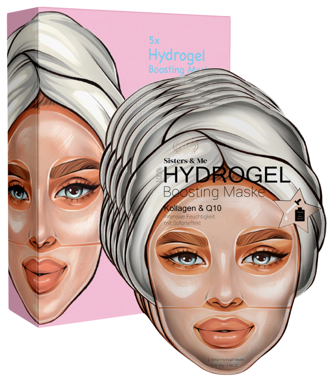 Bild: Sisters &amp; Me 5X HYDROGEL BOOSTING MASKE MIT Q10 &amp; KOLLAGEN