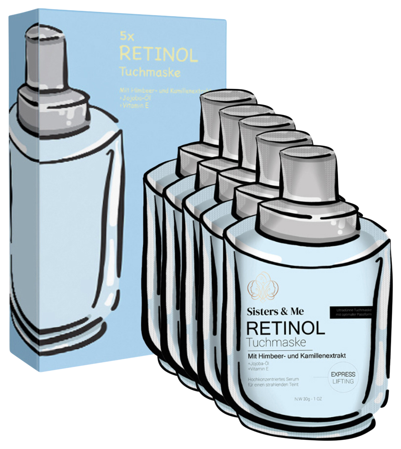 Bild: Sister &amp; Me 5X RETINOL TUCHMASKEN MIT HIMBEER- UND KAMILLENEXTRAKT