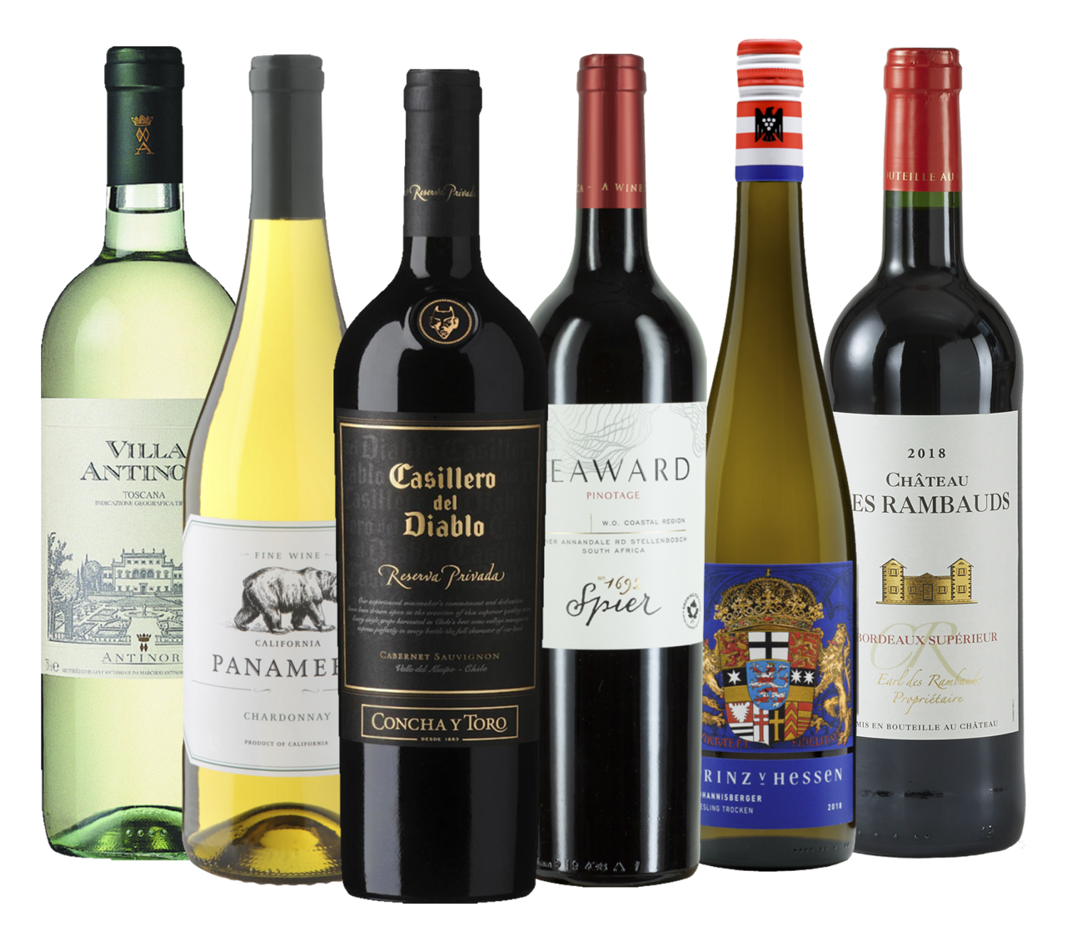 Eine ansprechenden Auswahl an Weinflaschen aus aller Welt in einem stilvollen Ambiente.