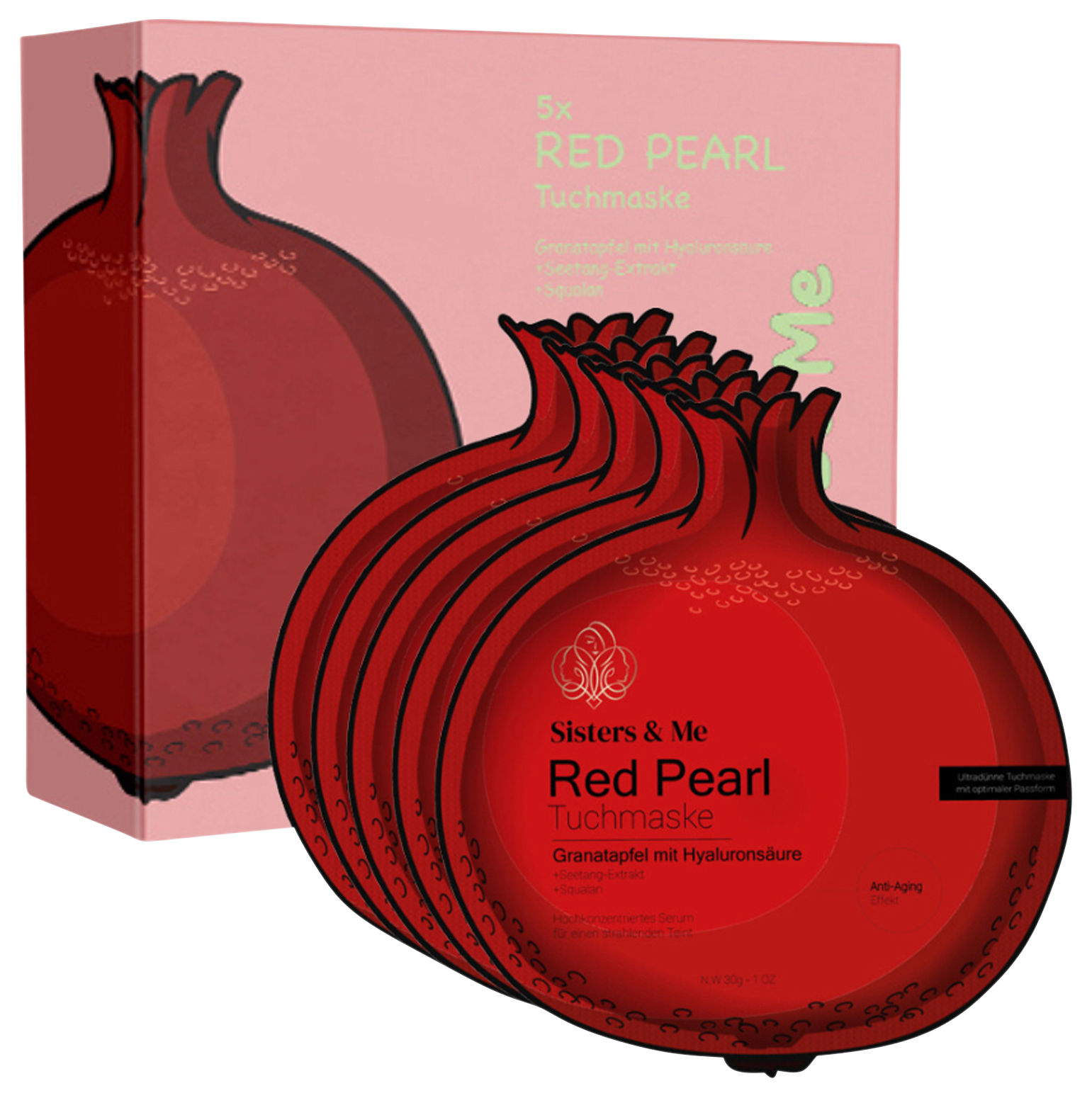 Bild: Sisters &amp; Me 5X GRANATAPFEL TUCHMASKEN MIT SQUALAN UND HYALURONSÄURE