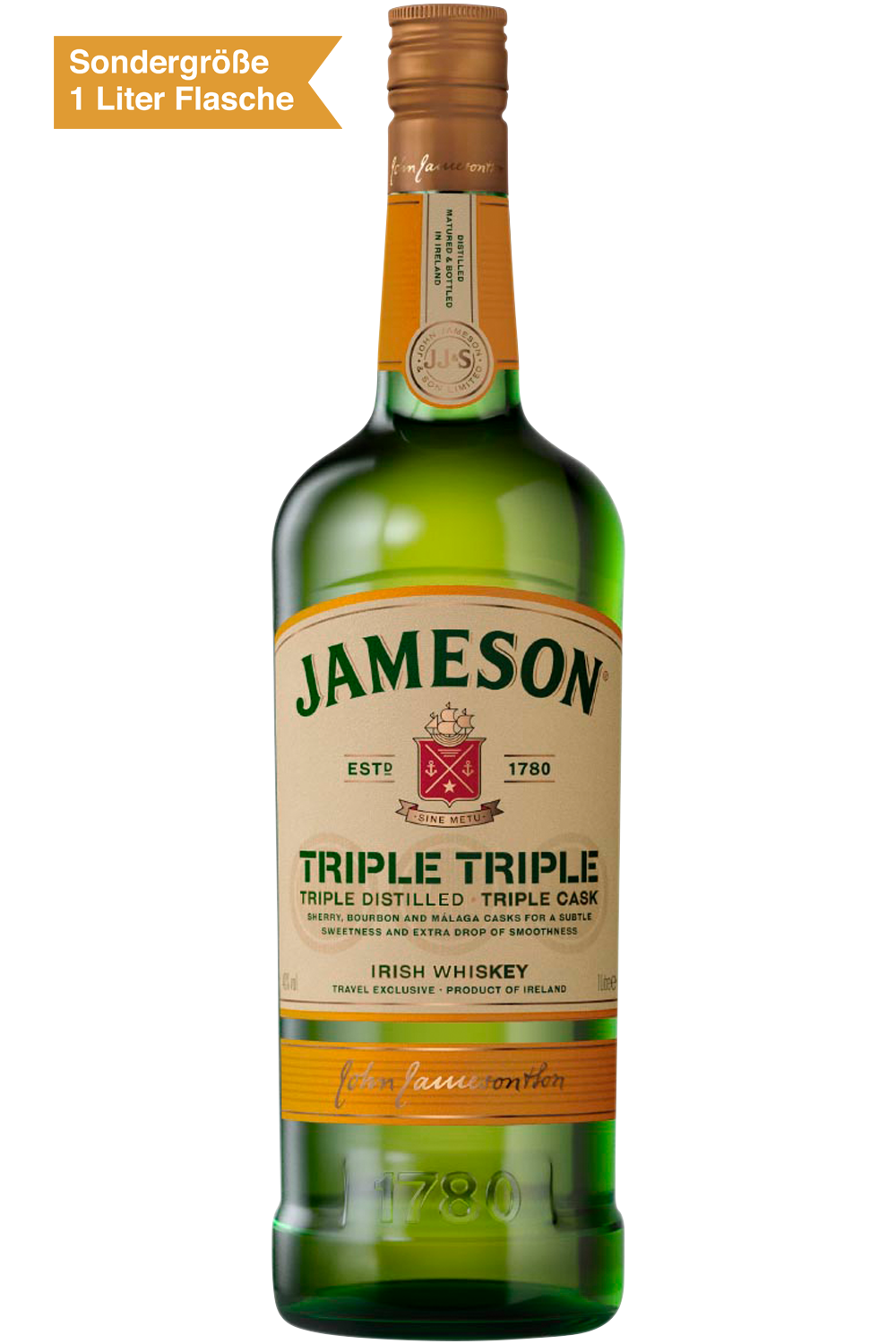 Bild: Jameson Irish Whiskey Triple Triple 1 Liter Flasche Travel Exclusive