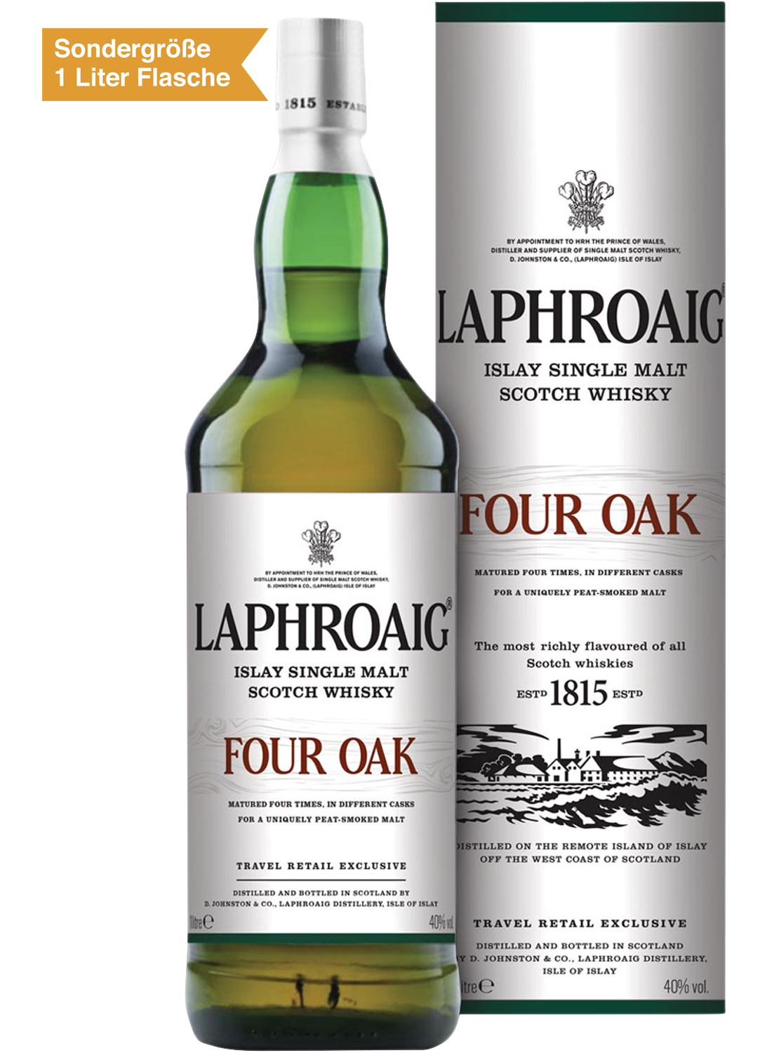 Bild: Laphroaig Four Oak Islay Single Malt Scotch Whisky 1 Liter Flasche