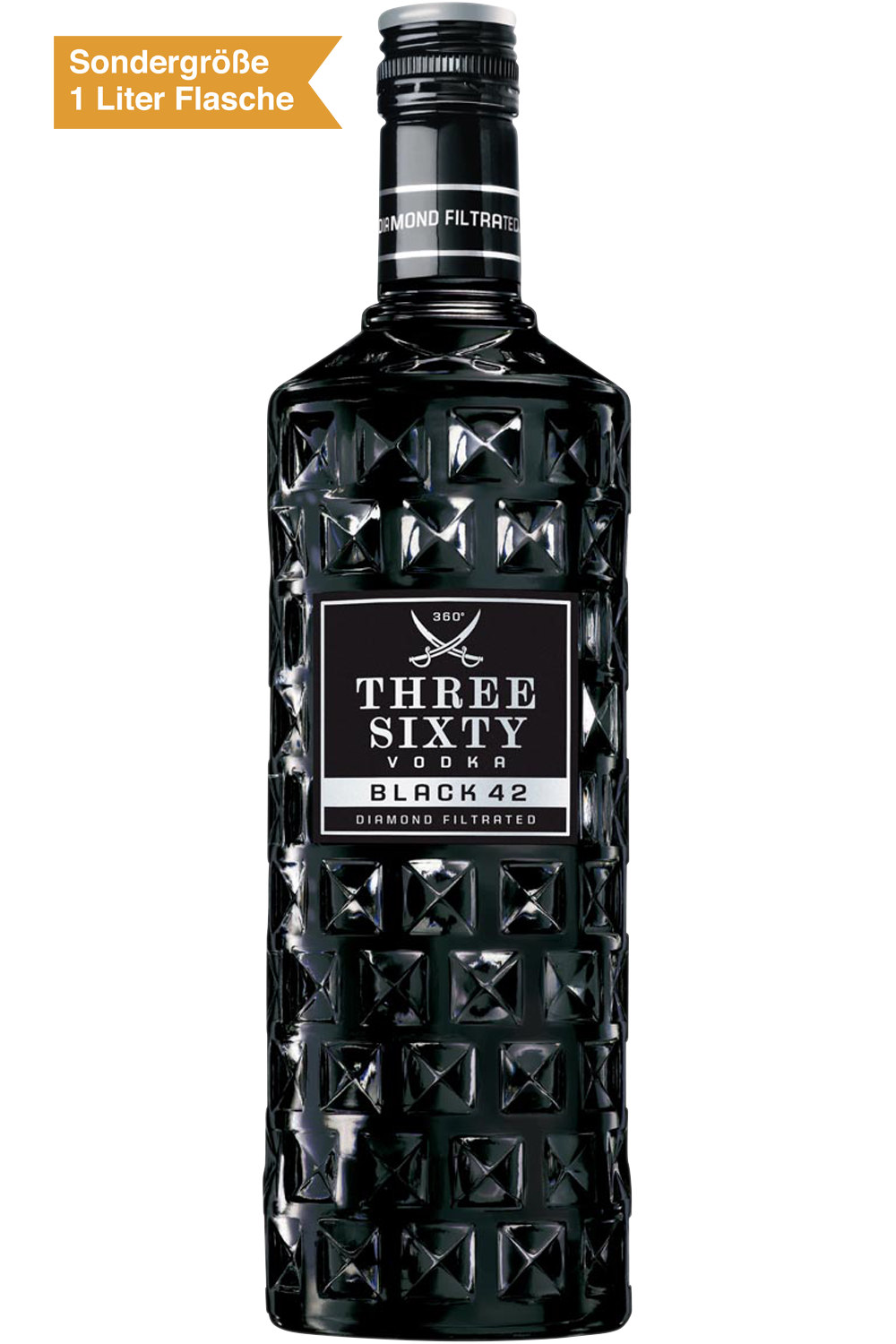 Bild: Three Sixty Vodka Black 1 Liter Flasche